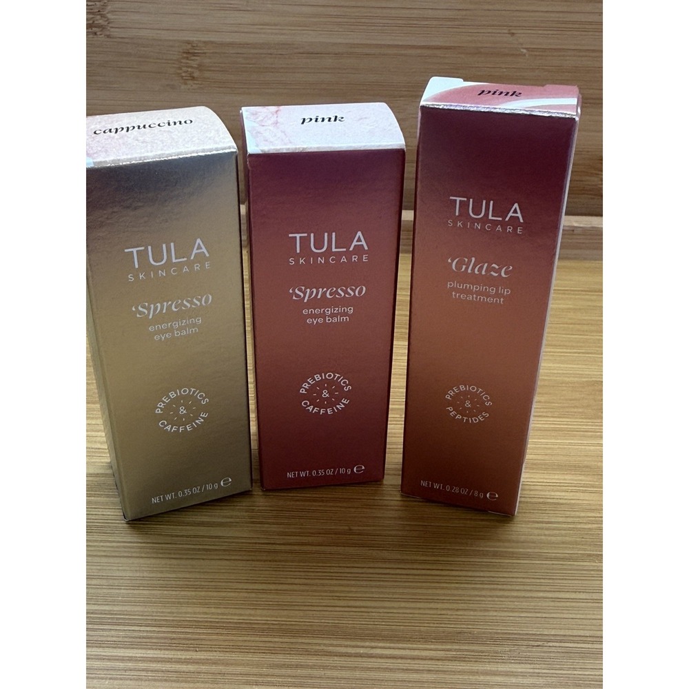 NIB TULA Skin Care Trio 'Spresso Energizing Eye Balm/Lip Mask/Vitamin C